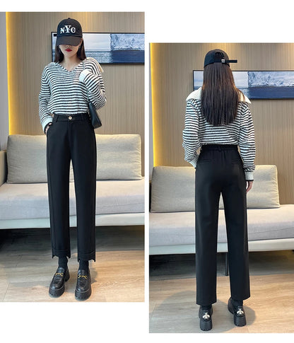 Woolen Pants Women's Harem Pencil Pants 2024 Autumn Winter High Waist Casual Pantalones Beige Black Women Ankle-Length Trousers