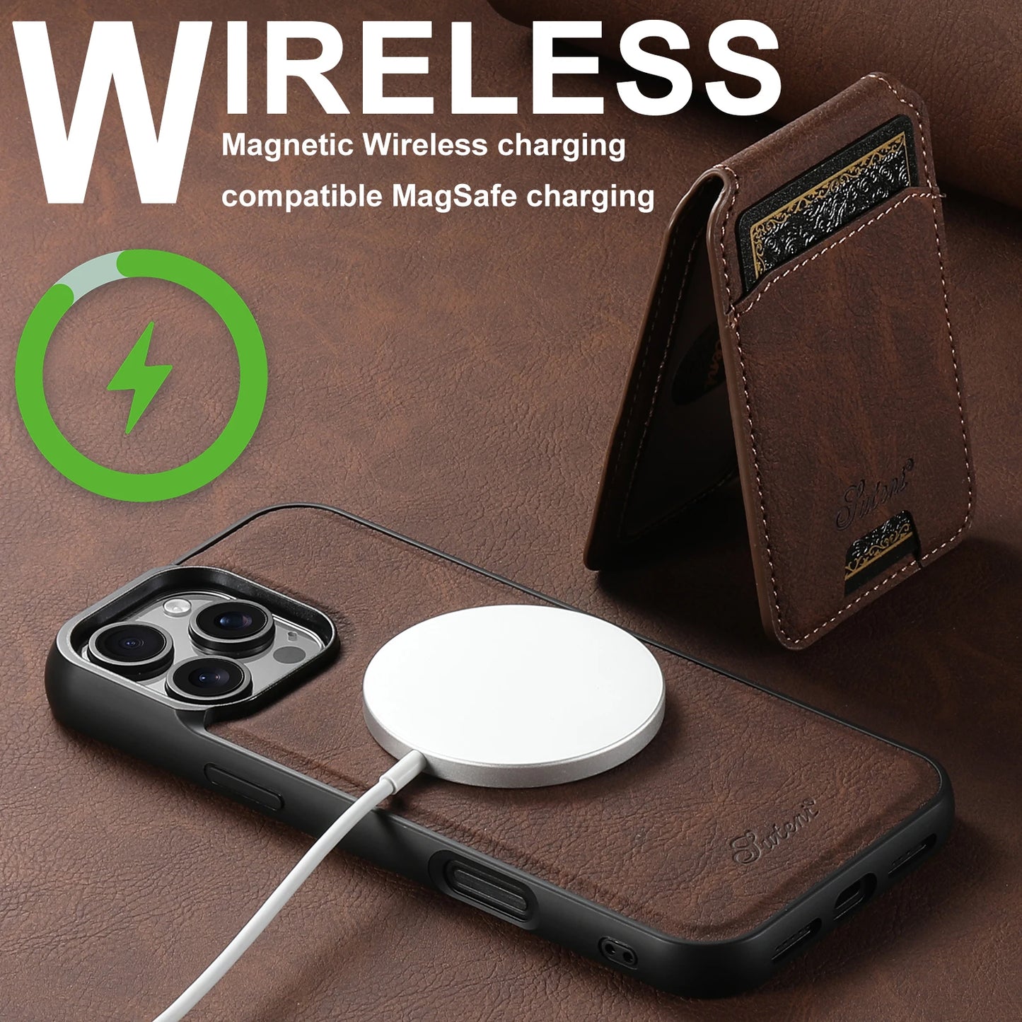 Leather Magnetic 2-in-1 Card Holder Wallet Phone Case Compatible with MagSafe Wireless Charging for iPhone 16ProMax 15Plus 14 13