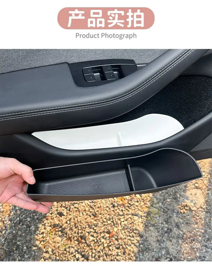 1Set /4 Car Door Handle Storage Box for Tesla Model 3 Highland Door Panel Tray Armrest Organizer Cover Utility Car Accessories