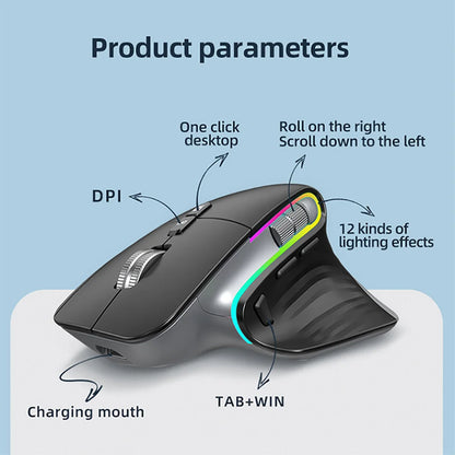 2.4G Wireless Mouse Bluetooth RGB Rechargeable Ergonomic Design Computer Mice For Computer Gaming Office