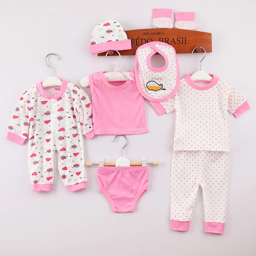 8Piece Spring Fall Baby Boy Clothes Toddler Girl Outfits Cartoon Cute Print Cotton Tops+Pants+Rompers Newborn Hospital Set BC323