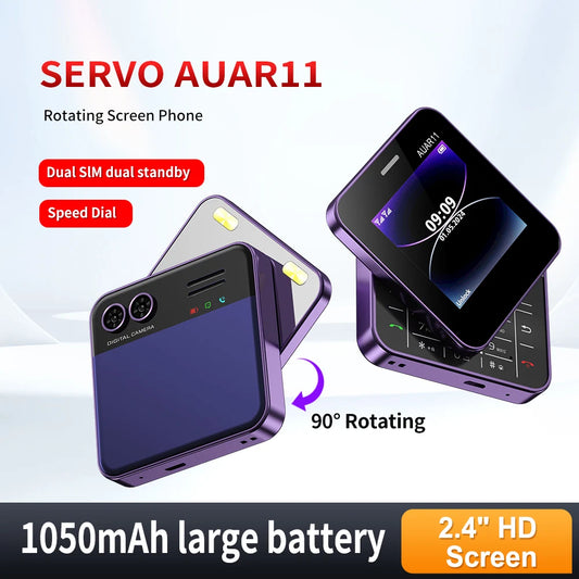 SERVO AUAR11 Side Sliding Mobile Phone Dual SIM Cards Torch MP4 Speed ​​Dial Classic Buttons 2.4" Screen Small Rotating Push Phone