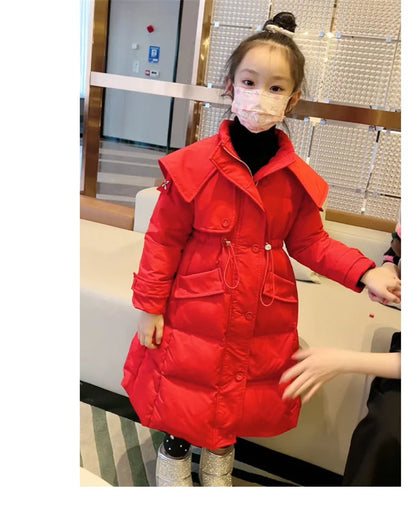 2023 New Thick Warm Long Coats Children's Outdoor Clothes Winter Jacket For Girls Fashion Hooded Outerwear Kids Cotton Parkas