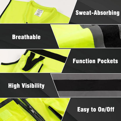 Custom LOGO Reflective Safety Vest for Men Work Vest with Pockets and Zipper Safety Construction Two Tone Workwear Vest