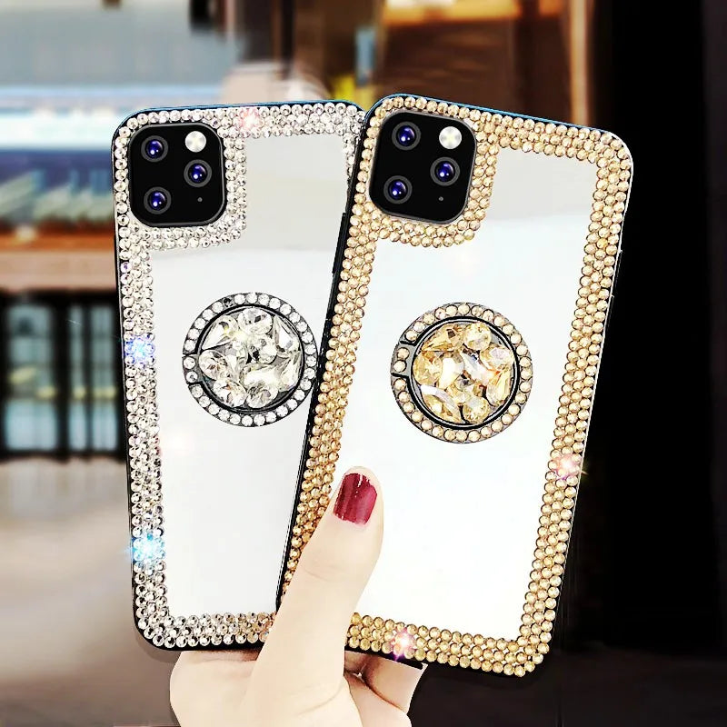 Mirror Diamond Case for Samsung Galaxy A55 A35 A54 A53 S24 Ultra S22 S21 FE S23 Plus Luxury Make Up Shockproof Plastic TPU Cover