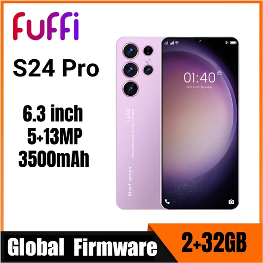 FUFFI-S24 Pro,Android smartphone,6.3 inch,2GB RAM,32GB ROM,3500mAh,Mobile phones,5+13MP Camera,Google Play Store,Cell phone