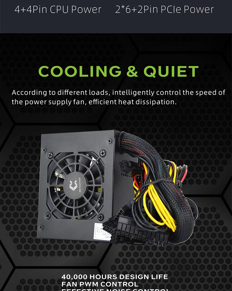 METALFISH SFX-500W SFX Power-Supply NON-Modular For Gaming Computer Case Black or White PSU Version Stable Silent Long Life