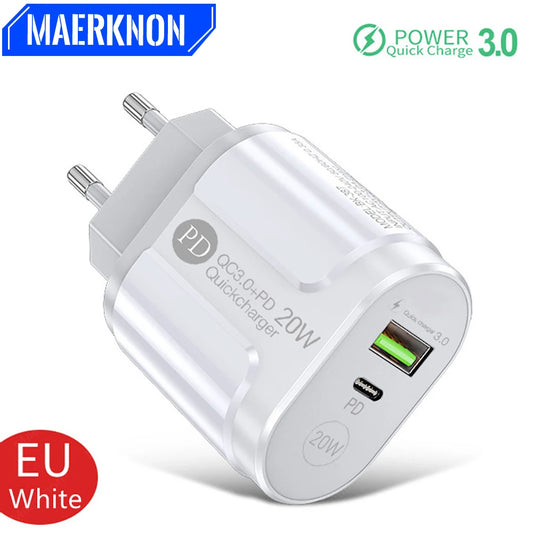 Phone Charger 20W Fast Charging PD USB Type C Charger Quick Charger 3.0 EU/US Plug Wall Charger For Iphone Samsung Xiaomi Huawei