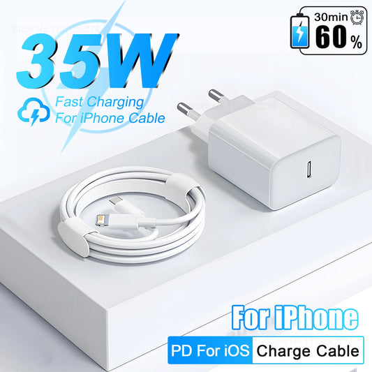 For Apple 35W For iPhone Charger USB Type C Fast Charger For iPhone 14 13 12 11 Pro Max XR XS Plus PD Charging Cable Accessories