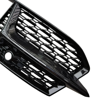 Glossy Black Car Front Bumper Grille Grill Cover For Audi S6 A6 C8 RS6 S-Line 2018 -2024 HONEYCOMB Fog Light Bezel Cover