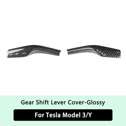 2024 Model Y Gear Shift Cover for Tesla Model 3 2023-2017Real Carbon Fiber Steering Wheel Gear Lever Cover Car Protect Accessory