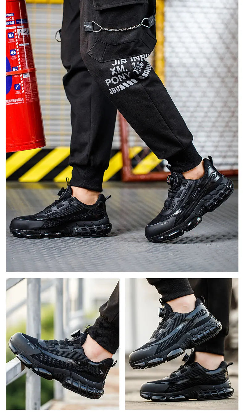 Rotating Button Men Safety Shoes Protective Sneakers Steel Toe Cap Anti-smash Work Shoes Fashion Indestructible Boots Security