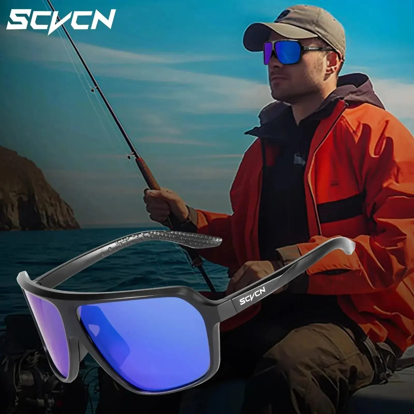 Scvcn Fishing Sunglasses Square Polarized UV400 Fishing Glasses For Men Women Driving Golf Running Cycling Glasses Eyewear