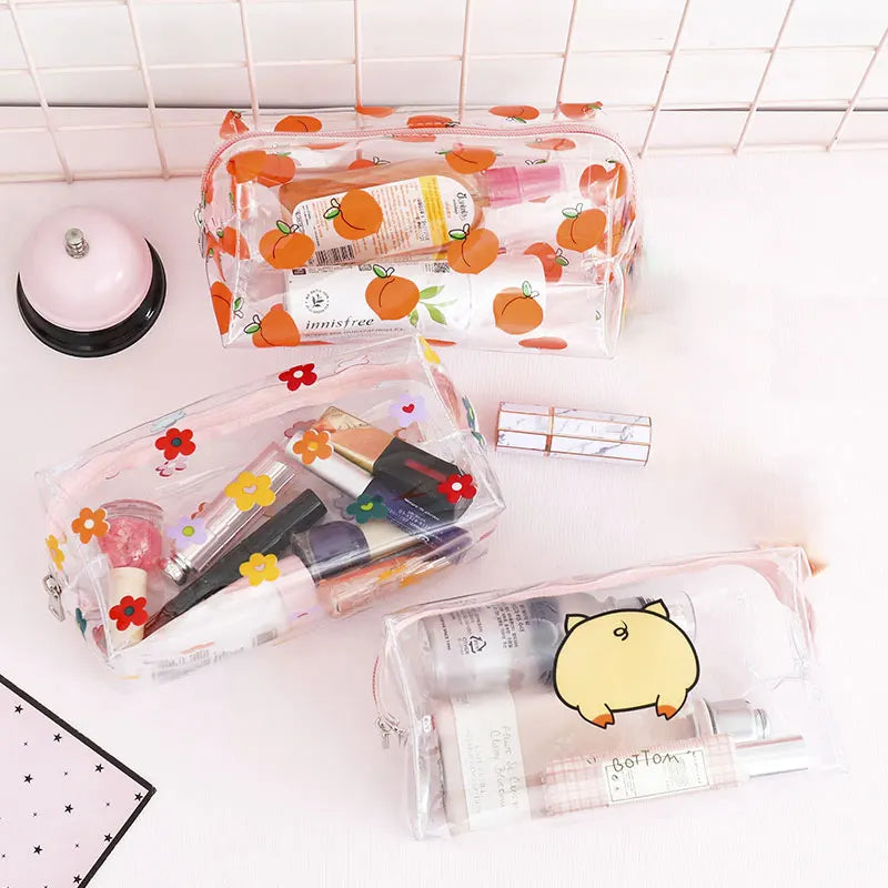 Kawaii Transparent Pencil Case Large Capacity Pen Box Ladies Cosmetic Bag Back to School Office Supplies Cute Stationery