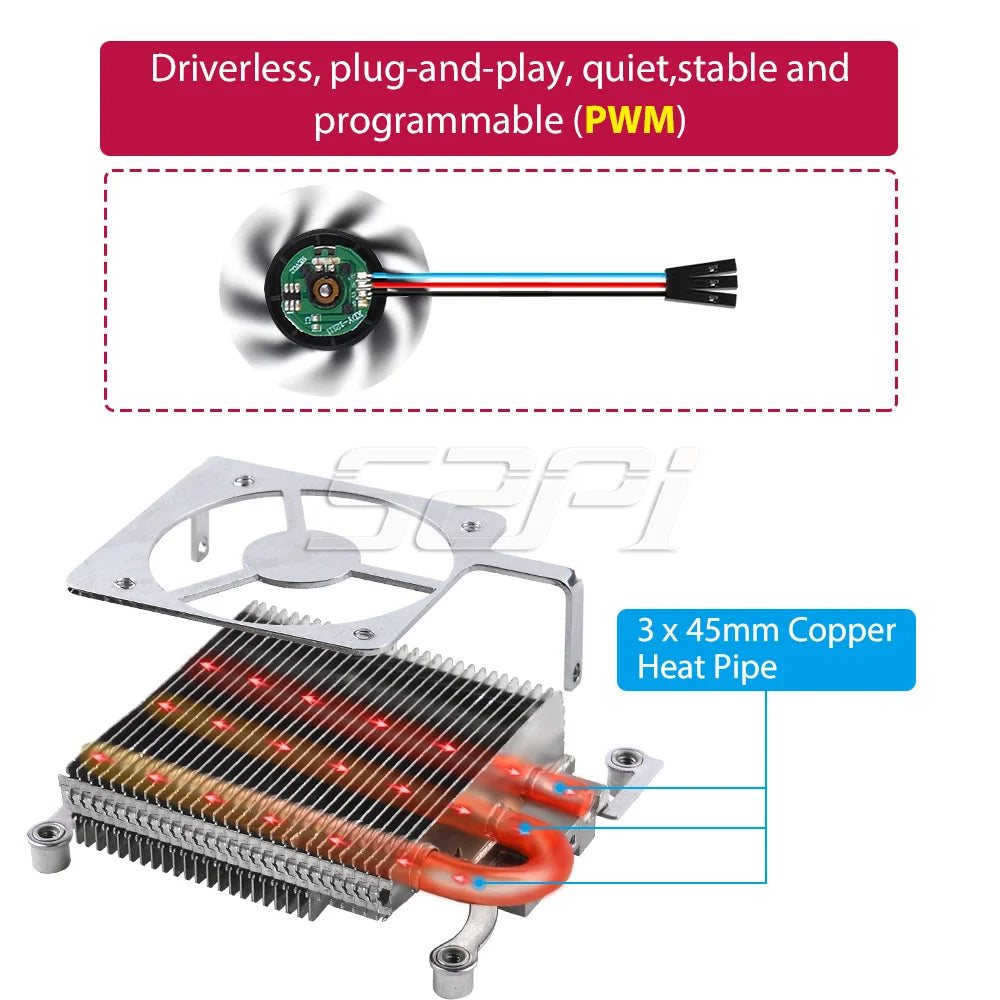 52Pi New Ultra Thin Ice Tower Cooler CPU Cooling Fan Radiator Heatsink for Raspberry Pi 4 Model B