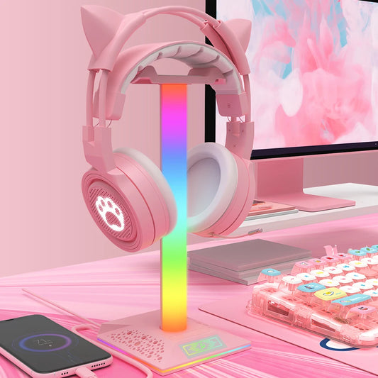 RGB Gaming Headphone Stand with USB Ports Headphone Holder Touch Control Light Desktop Gaming Headset Holder Earphone Hanger 