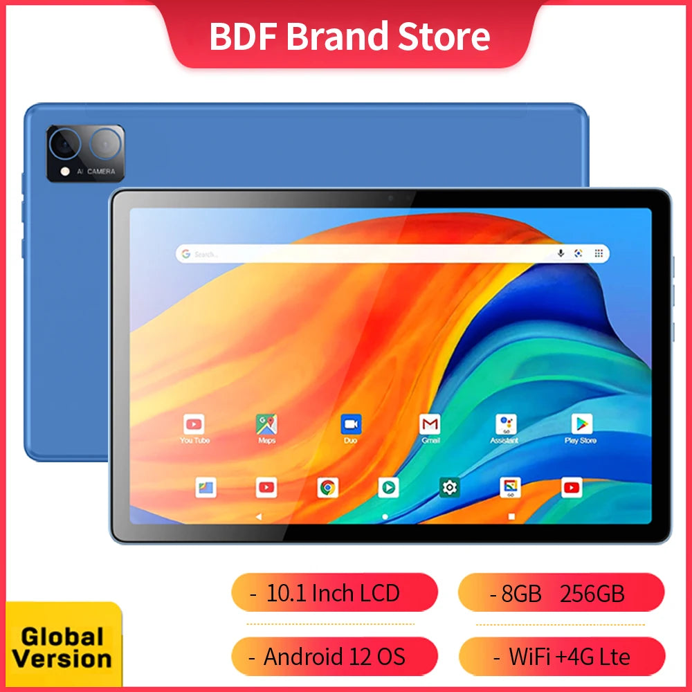 Original BDF P60 Tablet Pc 10.1 Inch 8GB RAM 256GB ROM Android 12 Octa Core 3G 4G LTE Internet WiFi Internet BT Global Version