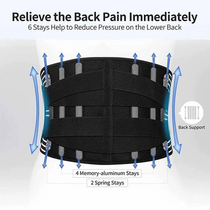 Elstiac Lumbar Back Belt Waist Support Trainer Adjustable Lumbar Pad with 6 Stays Abdominal Binder Fitness Gym Belts Women Men