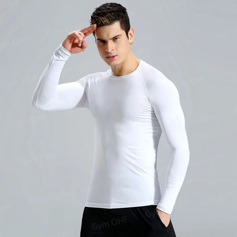 Men Gym Fitness Workout Tights Sport Jersey Athletic Running Shirt Compression Long Sleeve T Shirt Men Elastic Training T-shirt