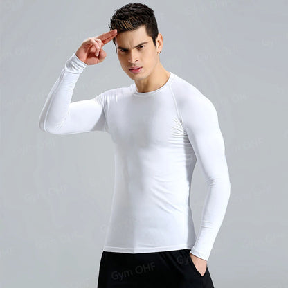 Men Gym Fitness Workout Tights Sport Jersey Athletic Running Shirt Compression Long Sleeve T Shirt Men Elastic Training T-shirt