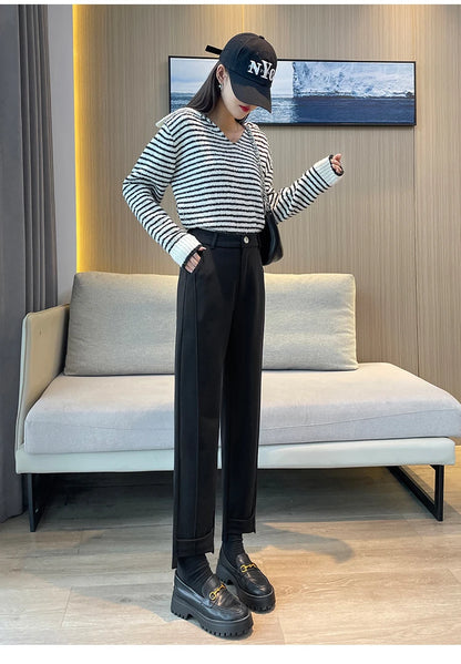 Woolen Pants Women's Harem Pencil Pants 2024 Autumn Winter High Waist Casual Pantalones Beige Black Women Ankle-Length Trousers