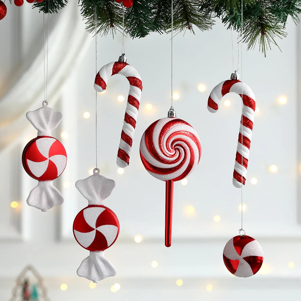 1Pcs 16CM Christmas Candy Pendant Red White PVC Painted Lollipop Cane Christmas Tree Decoration Christmas Home Decor Kids Gifts