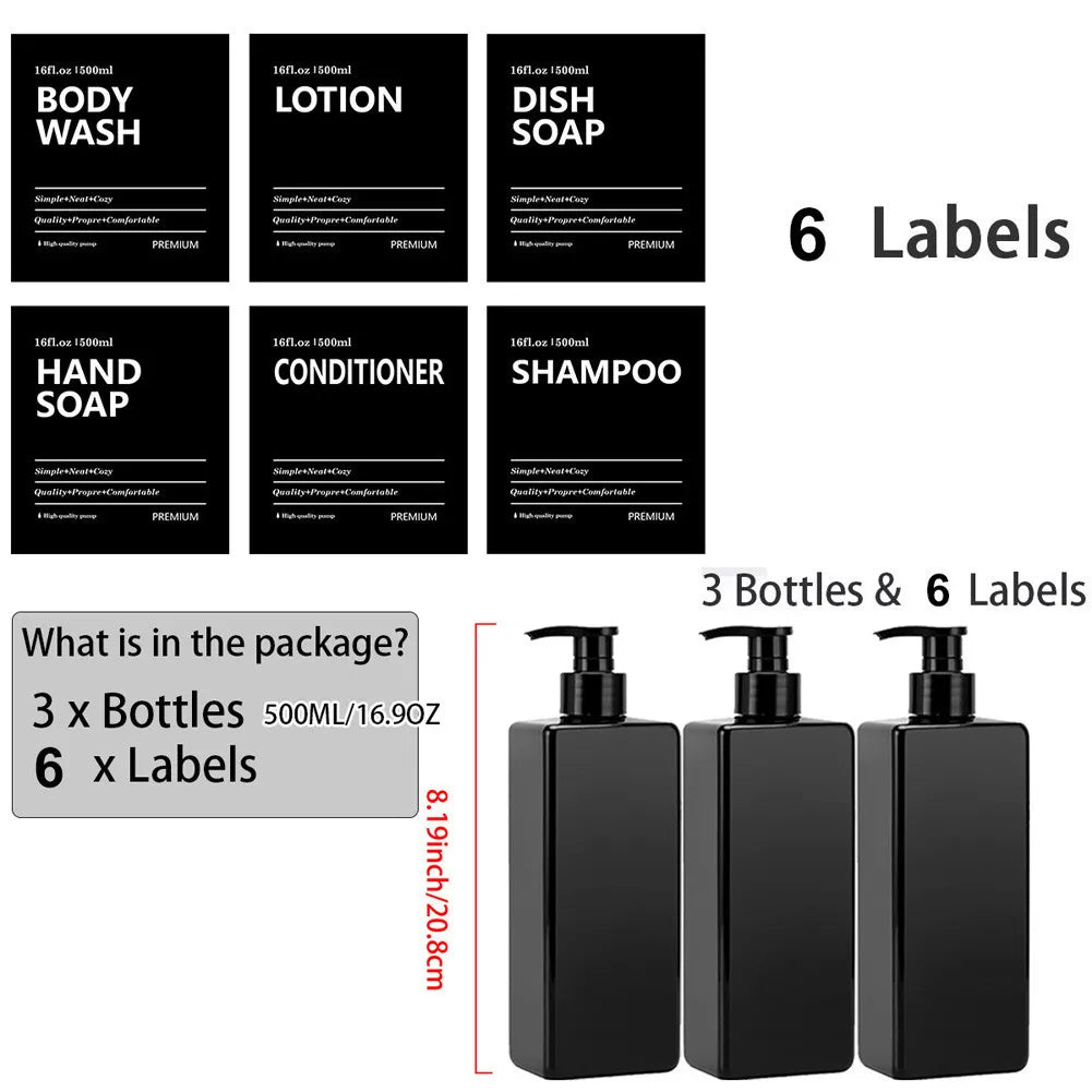 Bathroom Refillable Liquid Square Bottle Dispenser Lotion Containers With Labels Dish Soap Body Wash Dispenser 500ml