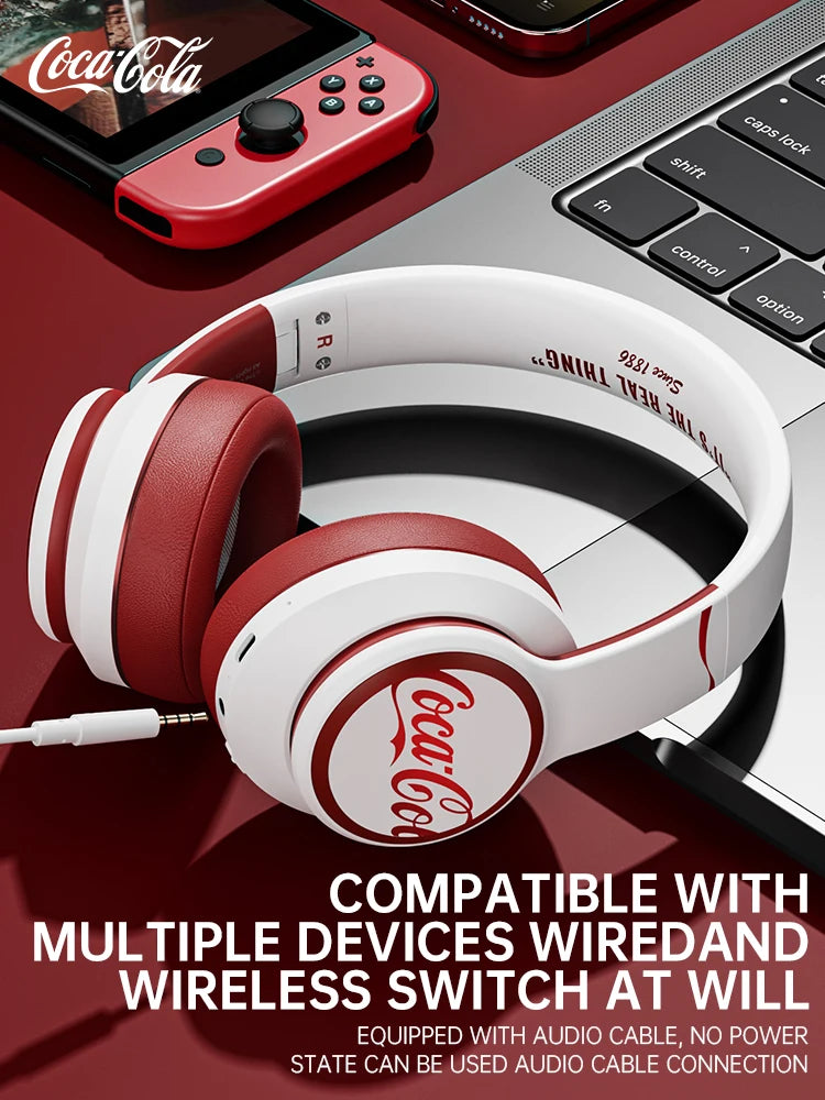 Coca-Cola Audifomos Bluetooth Inalambrico Wireless Headphones Bluetooth 5.3 Earphone Stereo HIFI Headset Game Earbuds With Mic