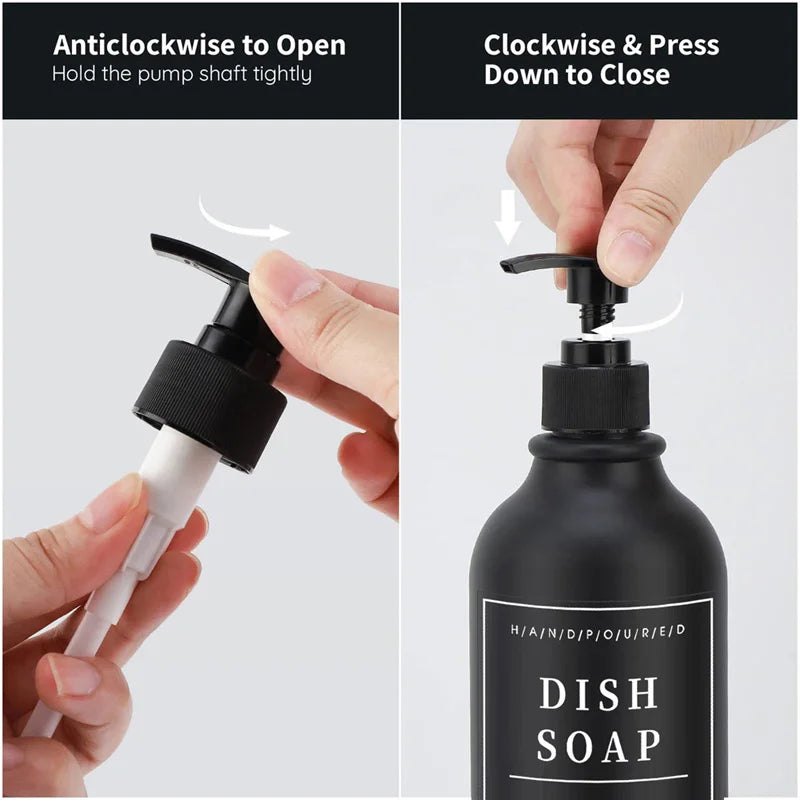 500ml Portable Empty Pump Dispenser Bottle Cylinder Shampoo Lotion Soap Hand Sanitizer Bottle with Tray 12 Label Bathroom