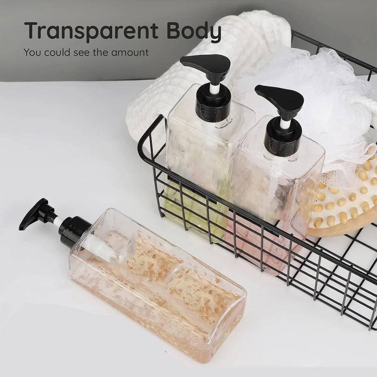 Bathroom Refillable Liquid Square Bottle Dispenser Lotion Containers With Labels Dish Soap Body Wash Dispenser 500ml