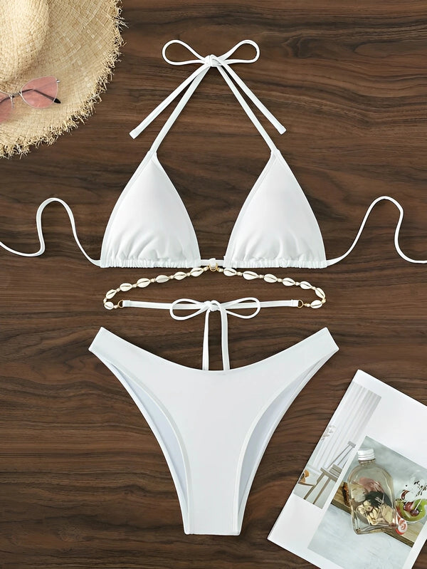 Set bikini a triangolo decorato con costume da bagno conchiglia costumi da bagno donna costumi da bagno femminile sexy bagnanti bagno nuoto costume da bagno beachwear