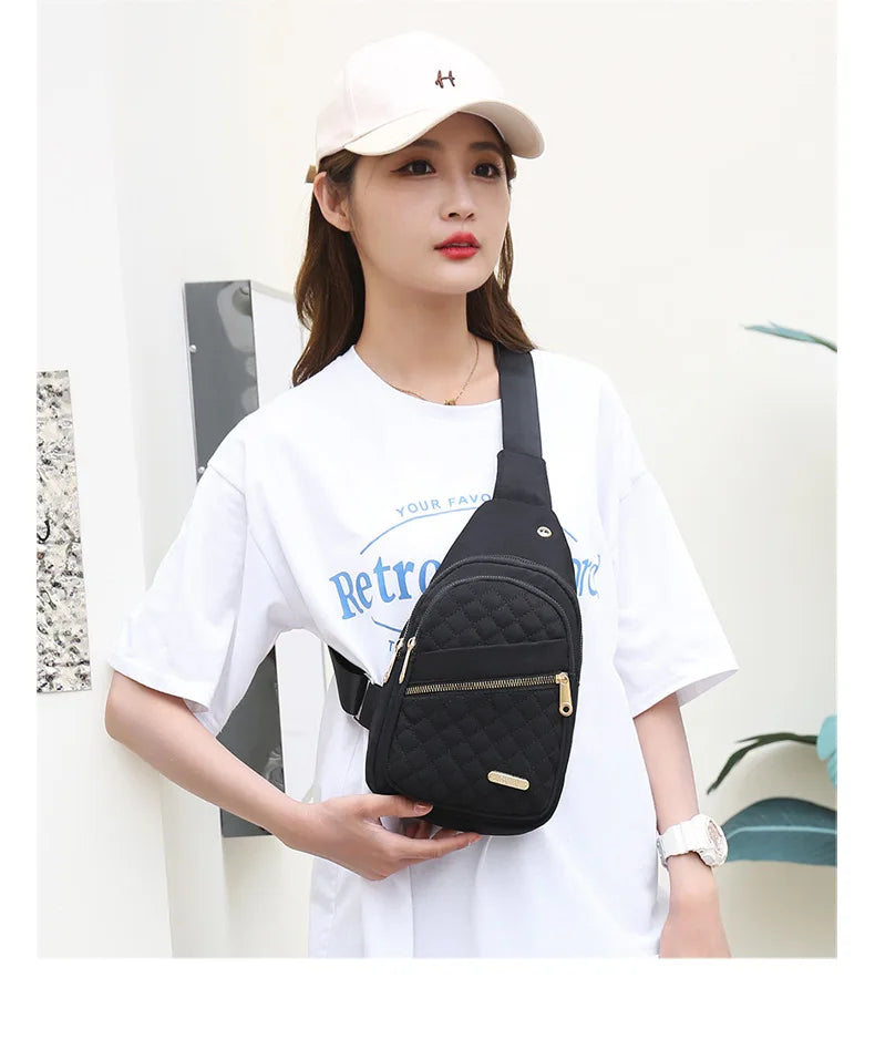 Women Pink Chest Bag 2024 Ladies Waterproof White Chest Backpack Shoulder Bag Oxford Cloth Crossbody Bag Cycling Sports Backpack