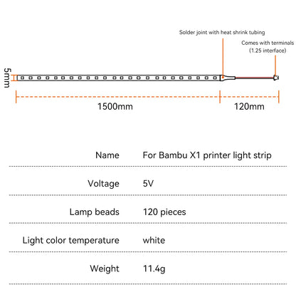 Light For Bambu lab p1p p1s X1C LED Lights Strip LED Light Kit 5V 150cm IP44 Lighting Lamp Super bright For Bamboo Lab