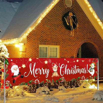 Christmas Outdoor Banner Flag Merry Christmas Decoration for Home 2024 Xmas Ornament Navidad Natal Noel Gift Happy New Year 2025