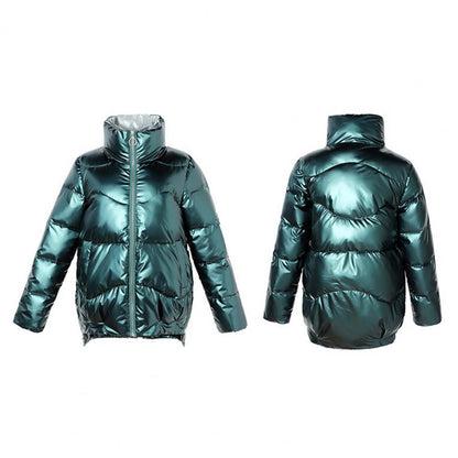 Glossy Winter Down Cotton Padded Jacket For Women Thick Bright Black Short Shiny Jacket Yellow Red Cotton Parkas Outwear