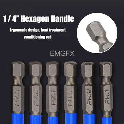 12PCs No-slip PZ1/PZ2/PZ3 Screwdriver Bit Sets for Drill Magnet S2 Alloy Steel Screwdriver Electric Impact 50/25mm PH1/PH2/PH3