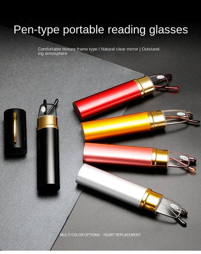 1pc Women Men Computer Glasses Mini Folding Reading Glasses +1.0 To 4.0 Portable Container Presbyopia Pen Glasses with Box