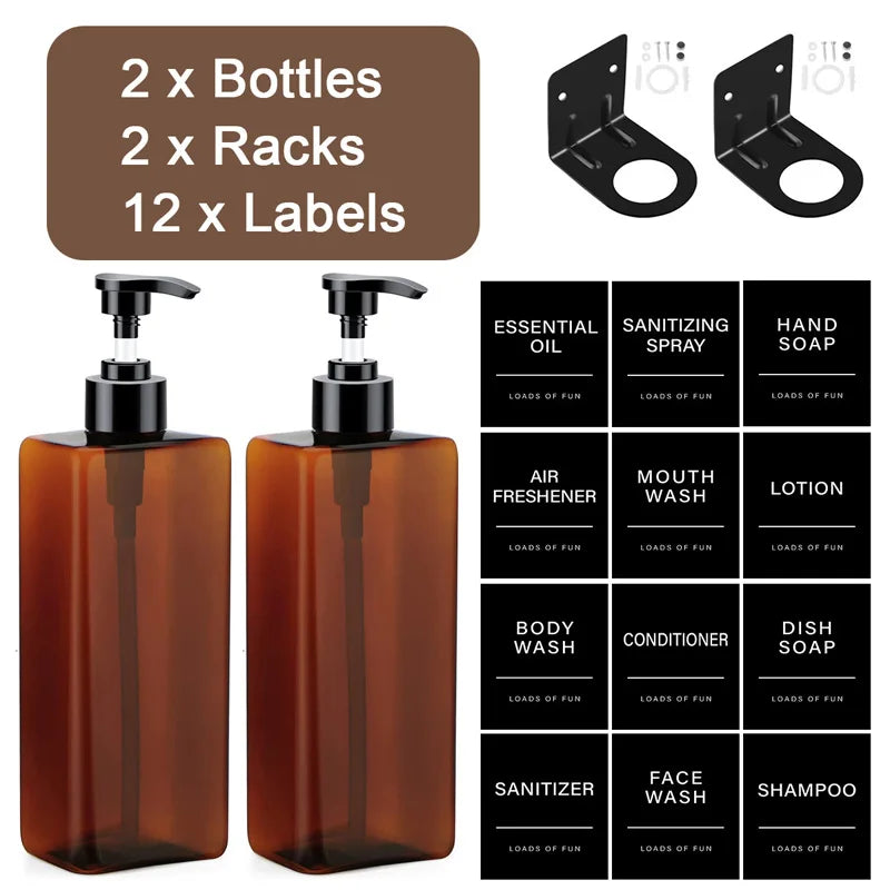 500ml Square Soap Dispenser Bottle With Rack Refillable Shampoo Container Holder Wall Mount Hanger Bathroom Kitchen Accessories