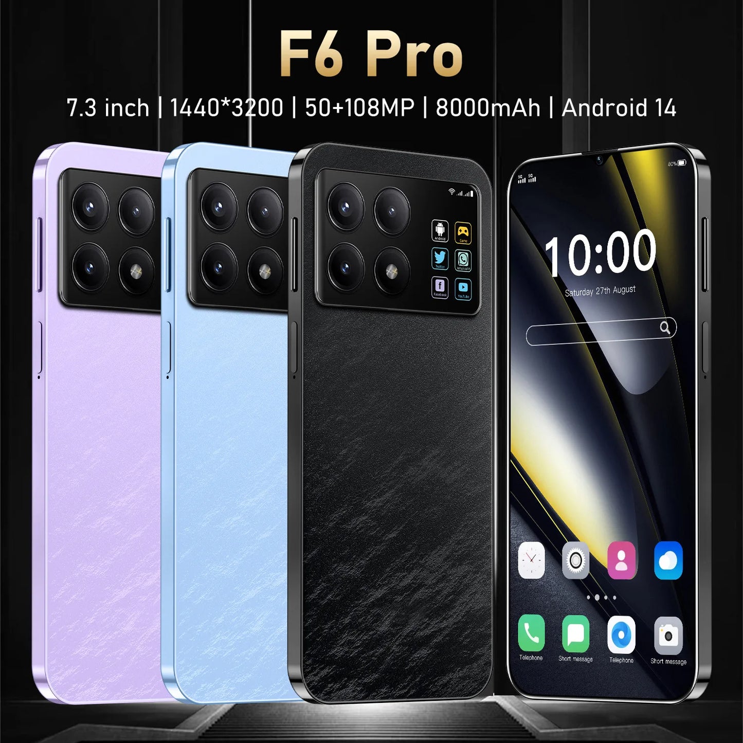 Hot-selling New F6 Pro Mobile Phone 7.3-inch Ultra-large Screen HD Smartphone Portable Cheap Android Smartphone S22Ultra Celular