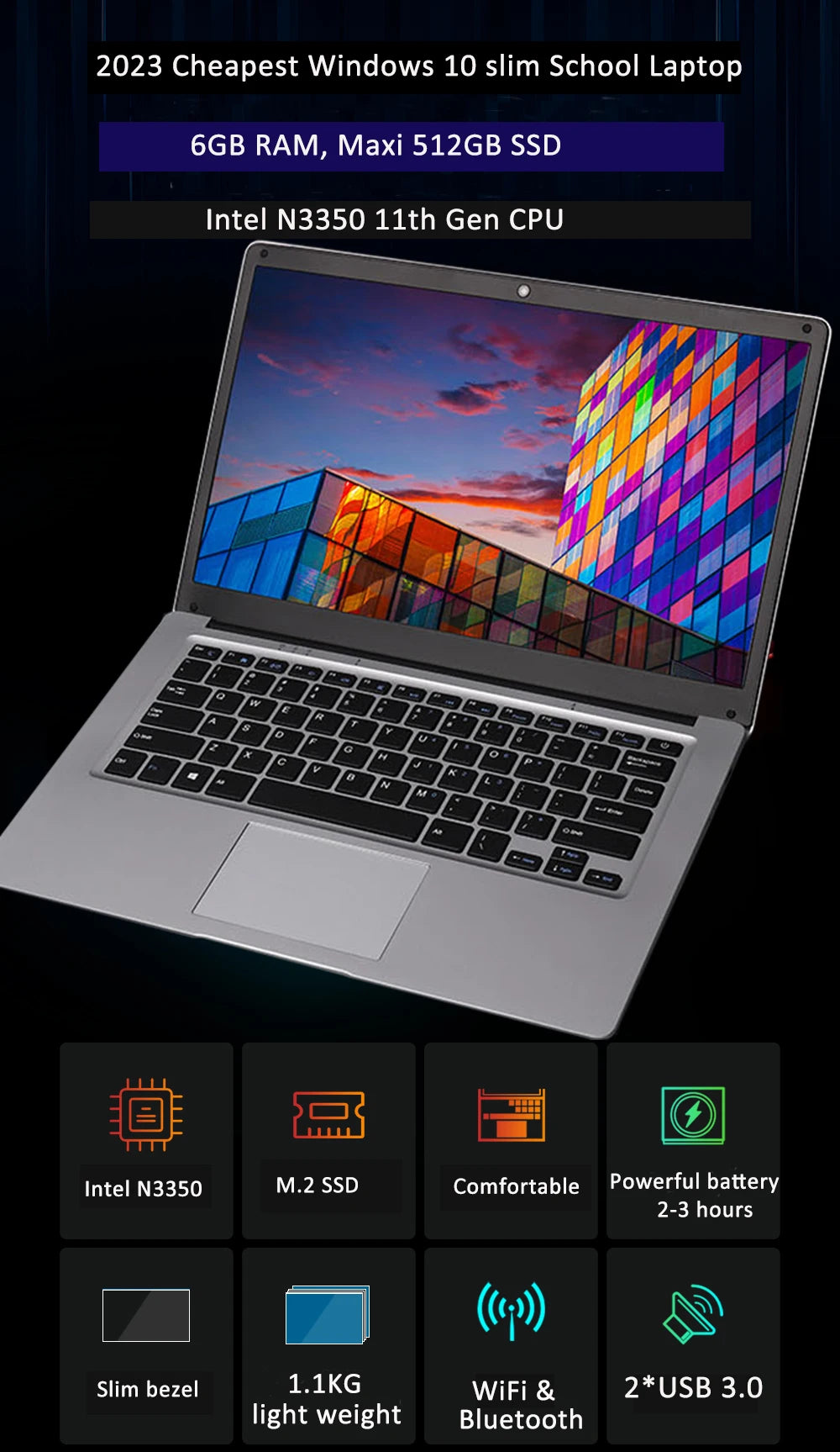 GMOLO 14inch Windows 10 Notebook Laptop 6GB RAM 64GB +128GB/256GB SSD USB 3.0 WiFi Bluetooth Camera Thin Ultrabook Cheap Netbook