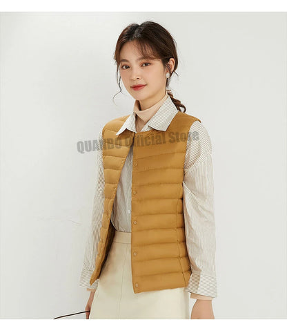 Women Sleeveless Vest New 90% White Duck Down Female Slim Warm Inner Ultra Lightweight Packable Down Liner Jackets