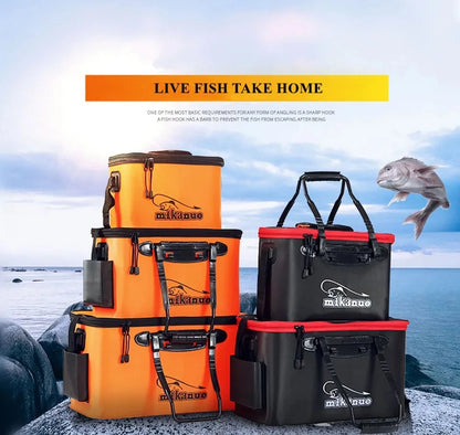 Mikanuo EVA Portable Folding Bucket For Fish Water With Handle Leakproof Outdoor Fishing Gear Black/Orange Tackle Bag