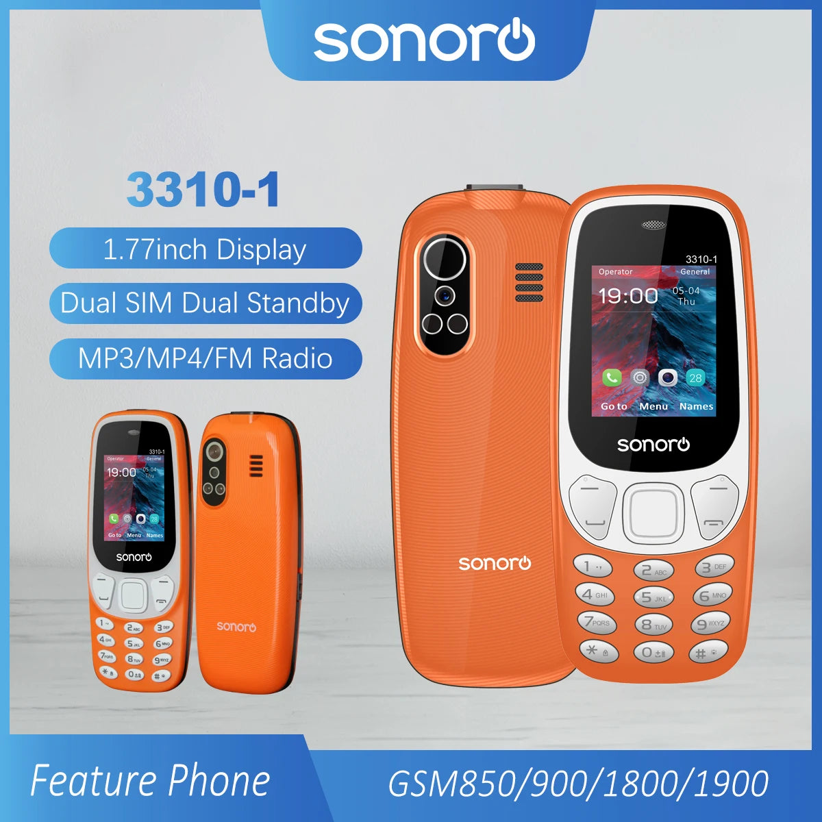 MKTEL 3310-1 Feature Phone 1.77inch 800mAh Battery Display Dual SIM Dual Standby MP3/MP4/FM/Radio Torch Senior Phone