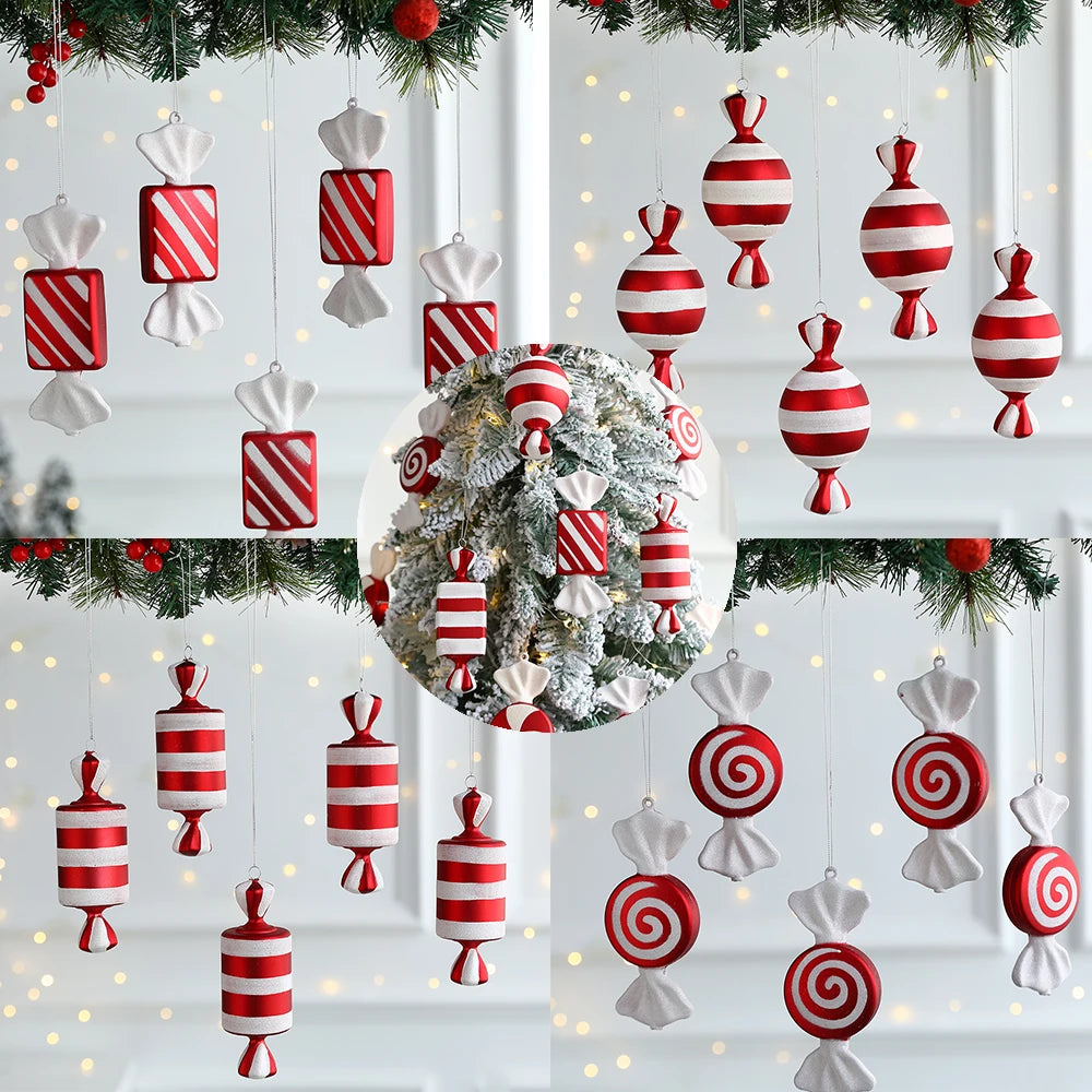 1Pcs 16CM Christmas Candy Pendant Red White PVC Painted Lollipop Cane Christmas Tree Decoration Christmas Home Decor Kids Gifts