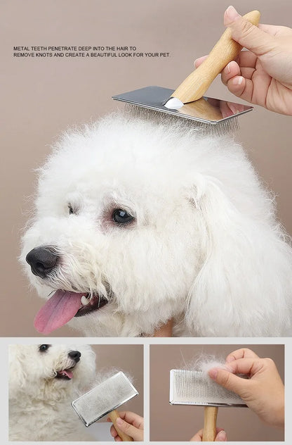 Dog Comb Solid Wood Dog Brush Pet Hair Remover Massage Cat Brush Pet Grooming Stainless Steel Combs for Cats Hair Knot Opening