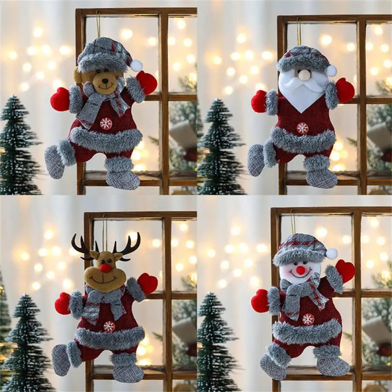 4PCS Christmas Tree Accessories Christmas Small Doll Dancing Old Man Snowman Deer Bear Fabric Puppet Small Hanging Gifts