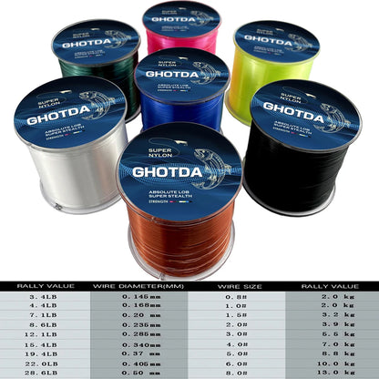 GHOTDA 500M Nylon Fishing Line Durable Monofilament Fishing Wire Rock Sea Fishing Line