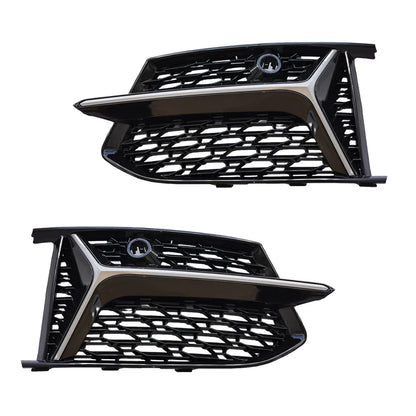 Glossy Black Car Front Bumper Grille Grill Cover For Audi S6 A6 C8 RS6 S-Line 2018 -2024 HONEYCOMB Fog Light Bezel Cover