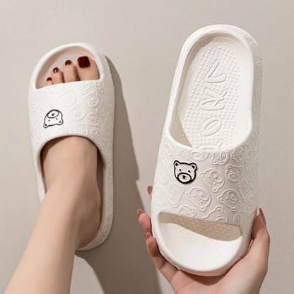 Summer Women's Slippers Home Cute Bear Thick Sole Non-slip Slides Bathroom Indoor Outdoor Men Fashion Cool Beach Shoes Couple