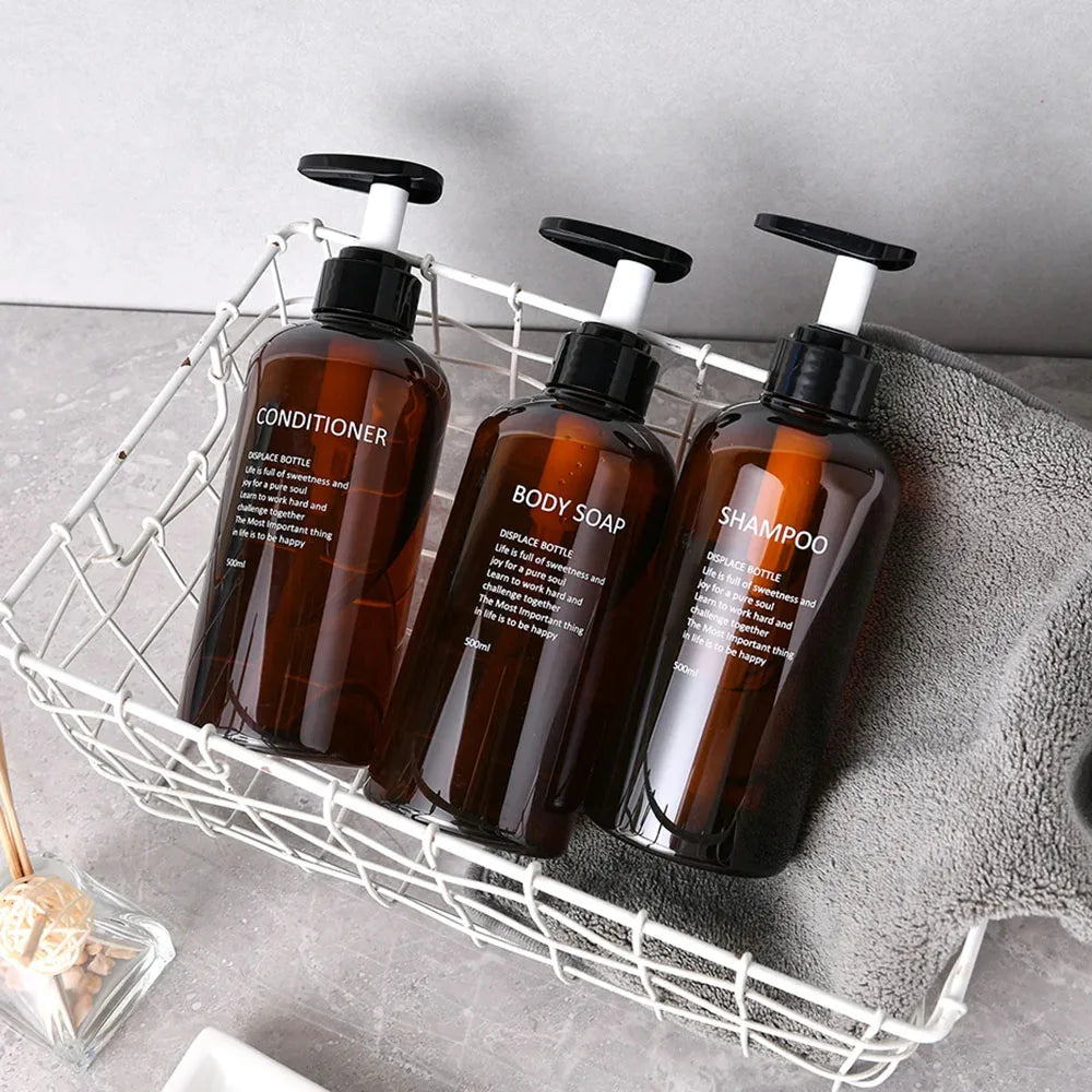 Refillable Shampoo Conditioner Body Wash Dispenser Set Printed Letters Bathroom Soap Bottle Dispenser Shower Pump Shampoo 1PC3PC